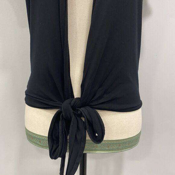 MAJESTIC PARIS L Black Super Washed Soft Touch Open Tie Front Short Sleeve Top 4 - Picture 11 of 12